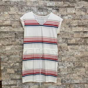 Striped V-Neck Dress with Drawstring Waist